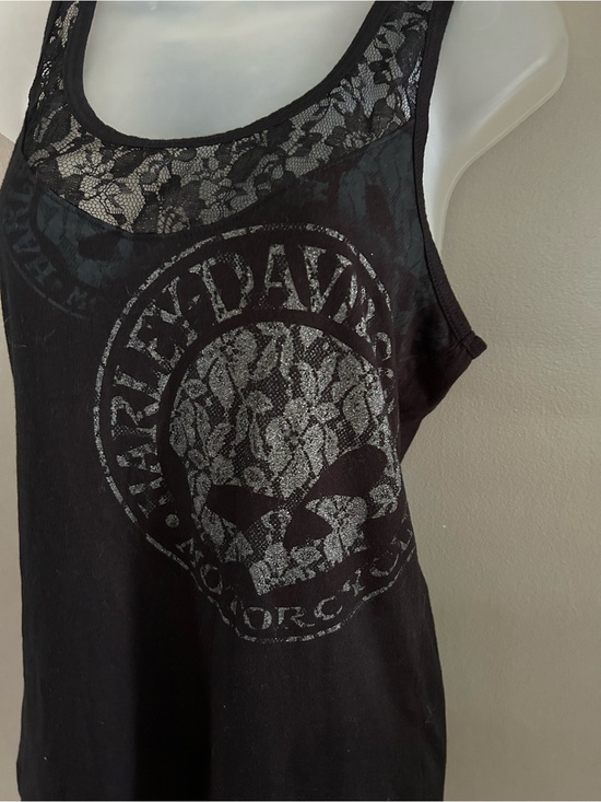 Harley-Davidson Tops - Harley Davidson Shirt - black lace trim Y2K style racer back tank
